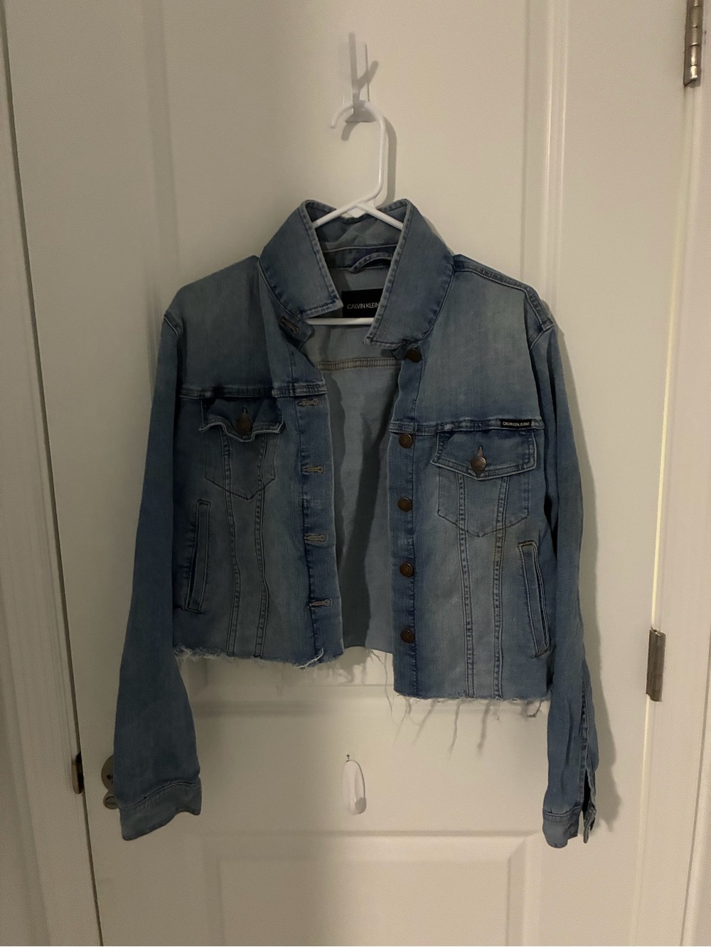 Calvin Klein Jeans Faded Light Blue Cropped Denim Jacket